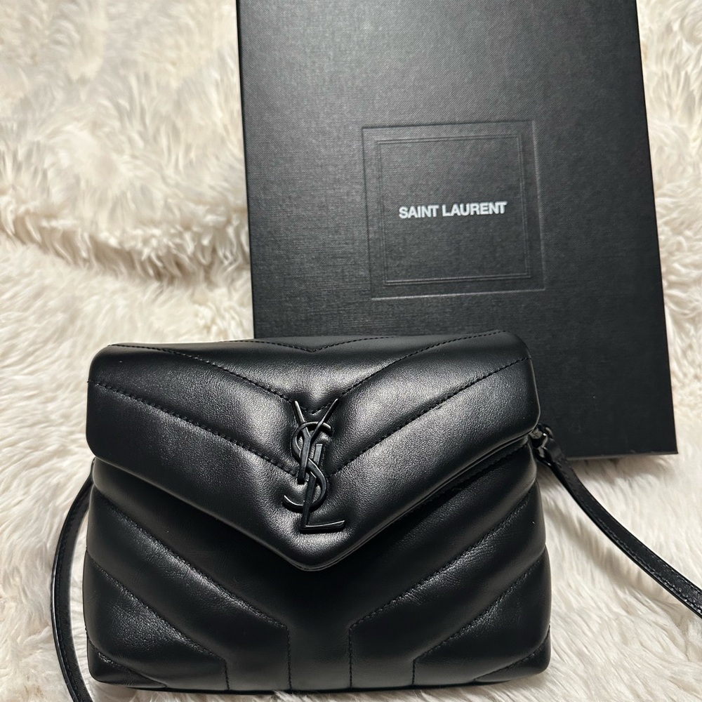Saint Laurent Calfskin Y Quilted Monogram Monochrome Toy Loulou Crossbody Bag